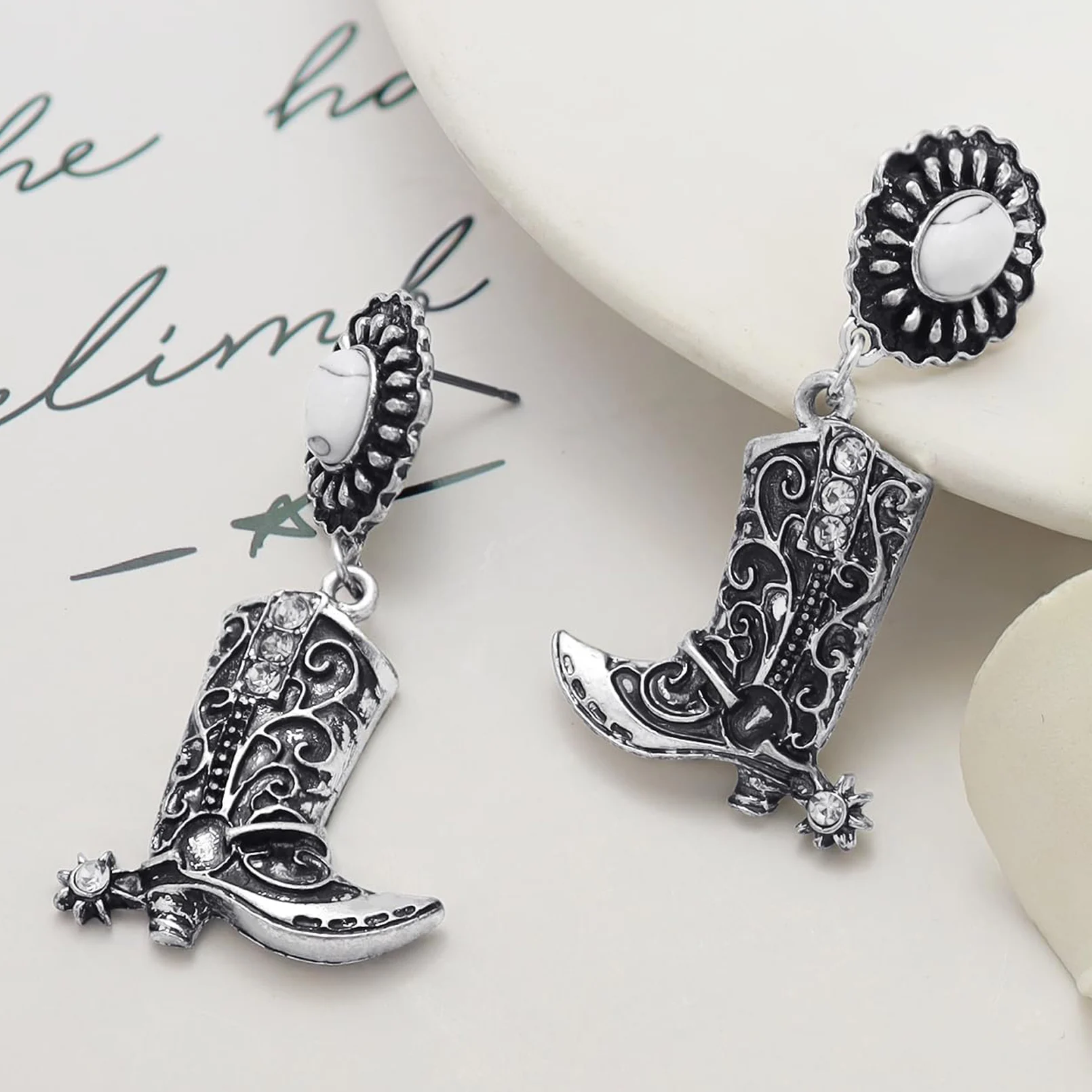 Western Cowgirl Concho Boots Women Vintage Earrings Trendy Texas Spur Cowboy Rodeo Studs Earring Creative Personality Jewelry