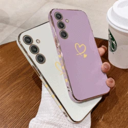 A55 Gemini Heart Luxury Plating Phone Case For Samsung A55 A54 A35 A14 A24 A25 M14 M54 F54 A15 A05S A04S A34 M15 F15 Cover