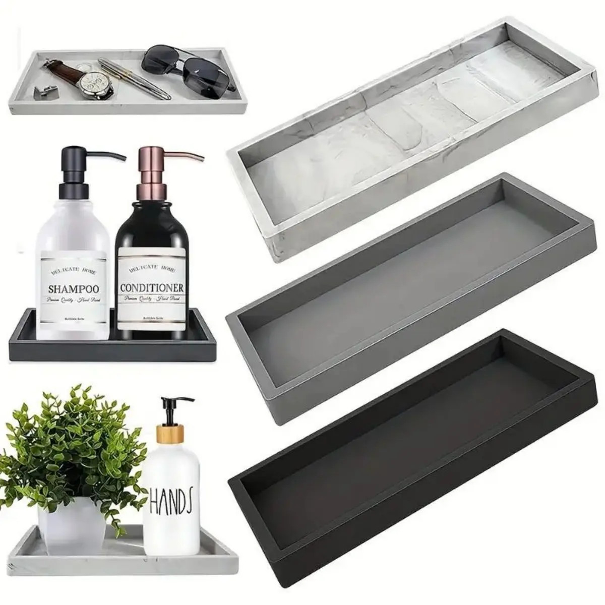 Silicone tray for bathroom countertops, hand sanitizer shampoo storage tray, jewelry display tray for decorative storage