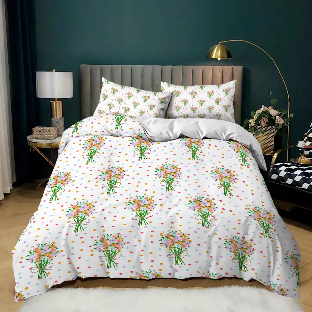 

Small Fresh Duvet Cover Set Microfiber Fresh Garden Style Colorful Flowers Bedding Set For Kids Girl Women Twin Double King Size