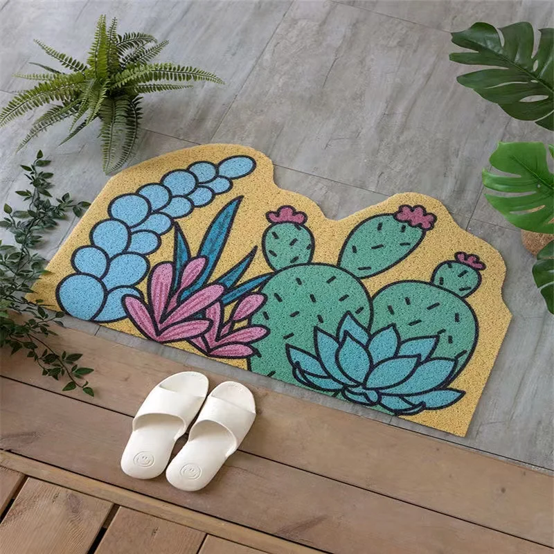 

Cartoon Cactus Shaped Sand Scraping Door Entrance Mats Hallway Bath Non-slip Rug Dust Removal Carpet Wire Loop Footpad Doormat