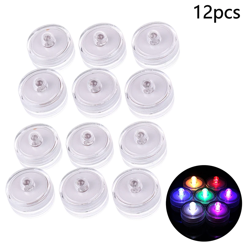 

12Pcs Submersible Waterproof LED Tea Light Underwater Tealights Battery Operated Flameless Electric Candles For Wedding Decor