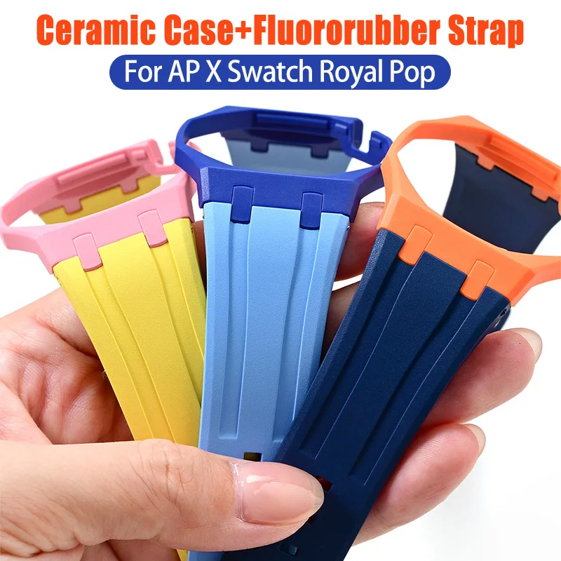 ceramic-case-fluororubber-watch-strap-for-ap-x-swatch-royal-pop-pocket-watchband-modification-pocket-changer-to-wristwatch