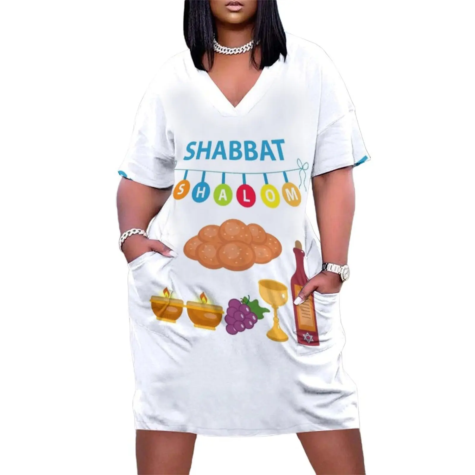 Hebrew Israelite Clothing True Hebrew Shabbat Shalom TShirt Loose Pocket Dress summer dress Elegant gowns dresses for women