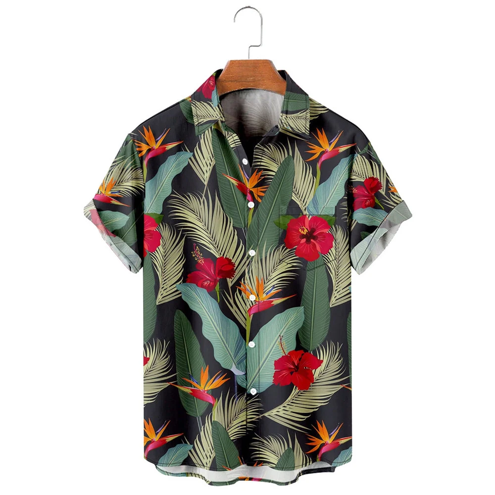 

HX Fashion Men's Shirts Hawaiian Polynesia Tropical Plant Floral Art Short Sleeve Shirt for Men 3D Graphics Beach Shirt