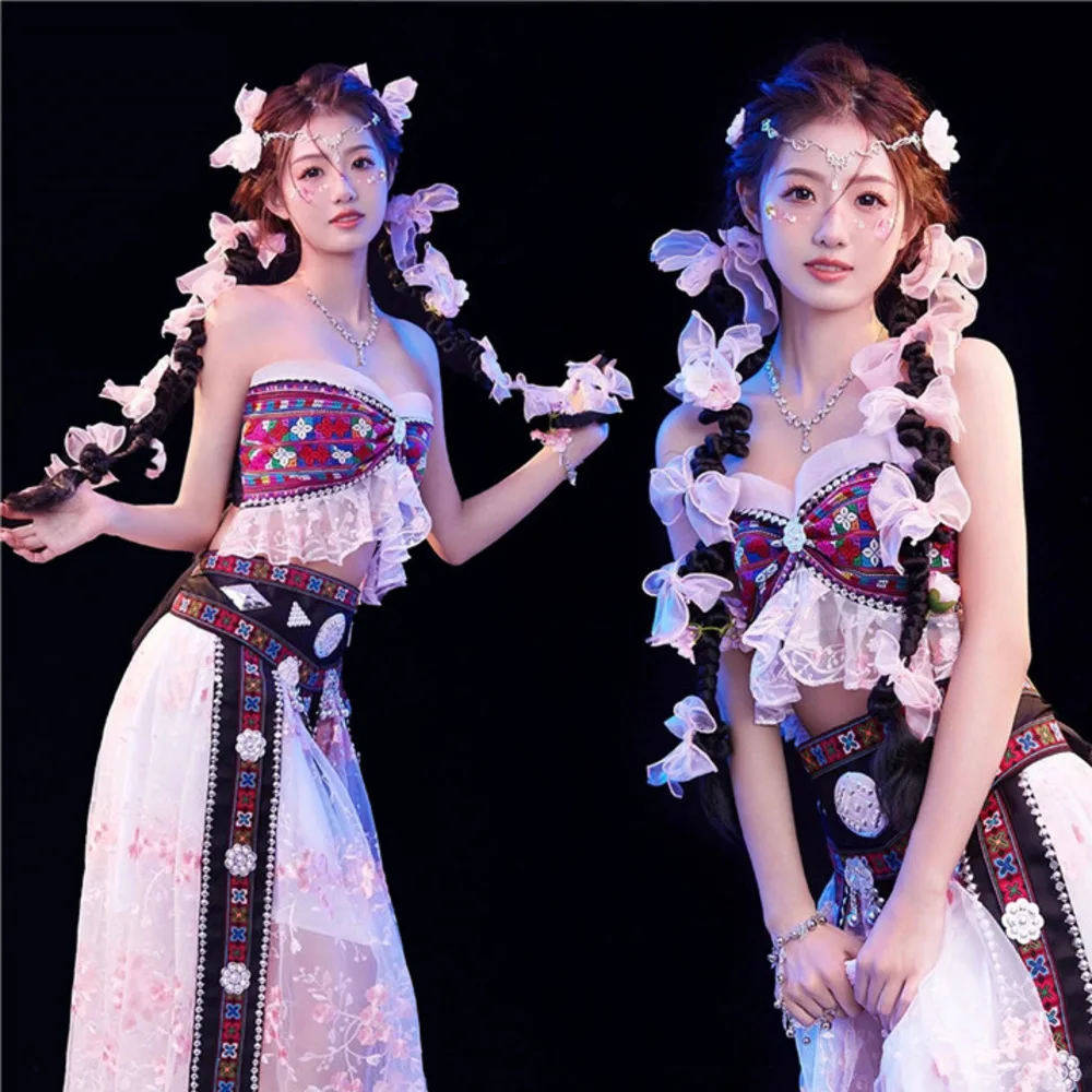 

Halloween Hani People Princess Dress Women Yunnan Tourism Ethnic Minority Performance Suit Xishuangbanna Embroidery