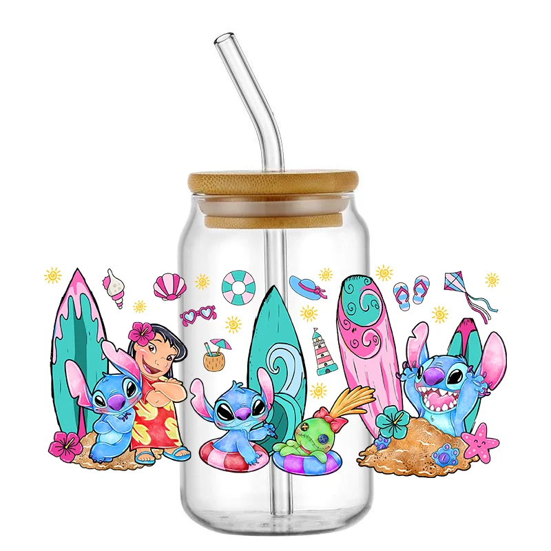 UV DTF Transfer Sticker Cartoon Seaside Holiday UV DTF Cup Wraps Transfers Sticker For 16oz Libbey Glass Can DIY Cup