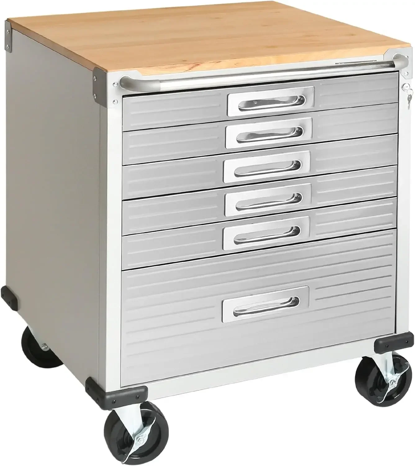 UltraHD Heavy Duty Rolling Cabinet Workbench Table w/Solid Wood Top Workstation for Garage, Office, Workshop, 6-Drawer