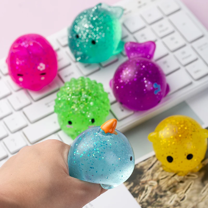 Jouets Squishy Mochi à paillettes Jumbo multicolores, balles anti-Stress, animaux marins mignons, jouet sensoriel à presser pour adultes et enfants