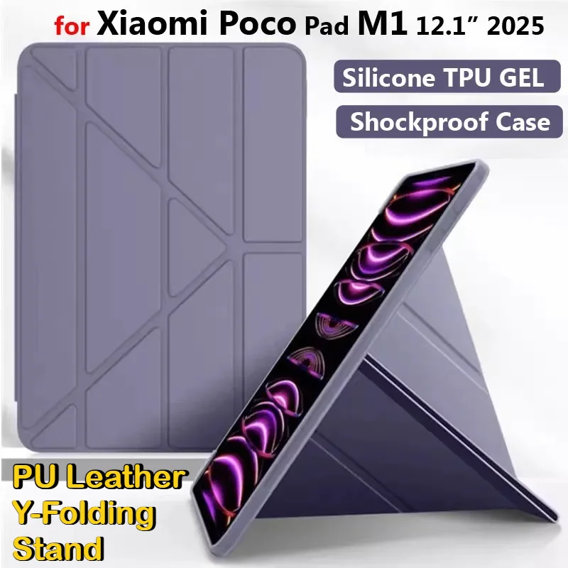 

2026 Y-folding Stand Smart Case for MI Poco Pad M1 2025 12.1 X1 11.2 Redmi Pad 2 Pro 12.1 SE 11 Liquid Silicone Protective Cover