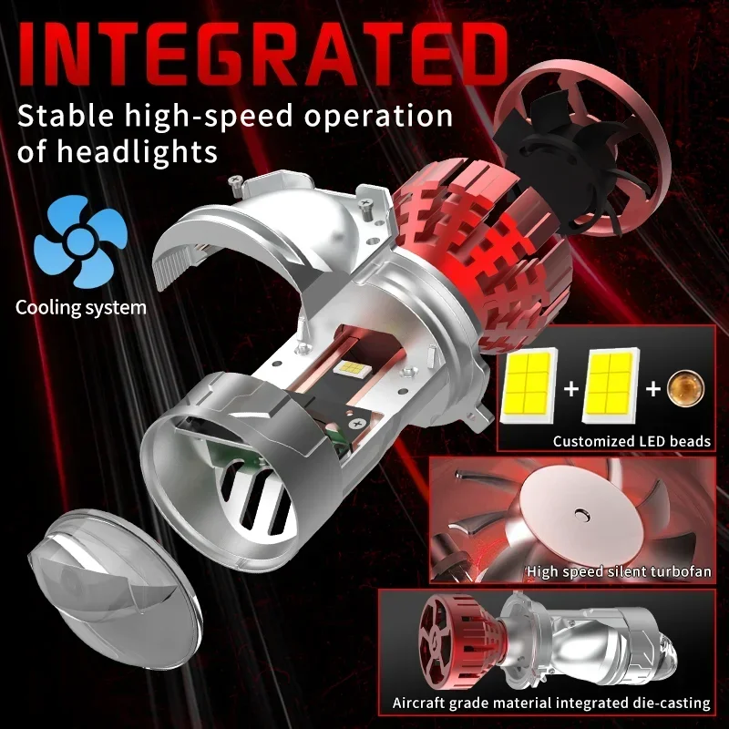 DZTR Car LED Headlight H4 Mini Projector Len 12v24v 150W 3 light bulbs Single direct shooting + far light supplementary lighting
