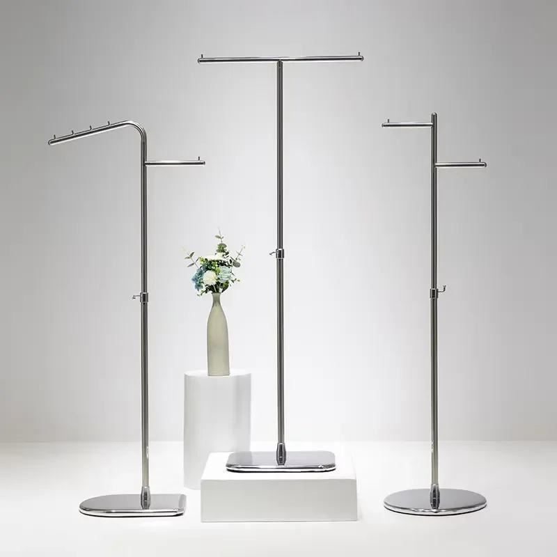 Stainless Steel Clothing Display Rack Island Shelf Floor Standing Coat Hanger Garment Store Furniture for Retail Shop