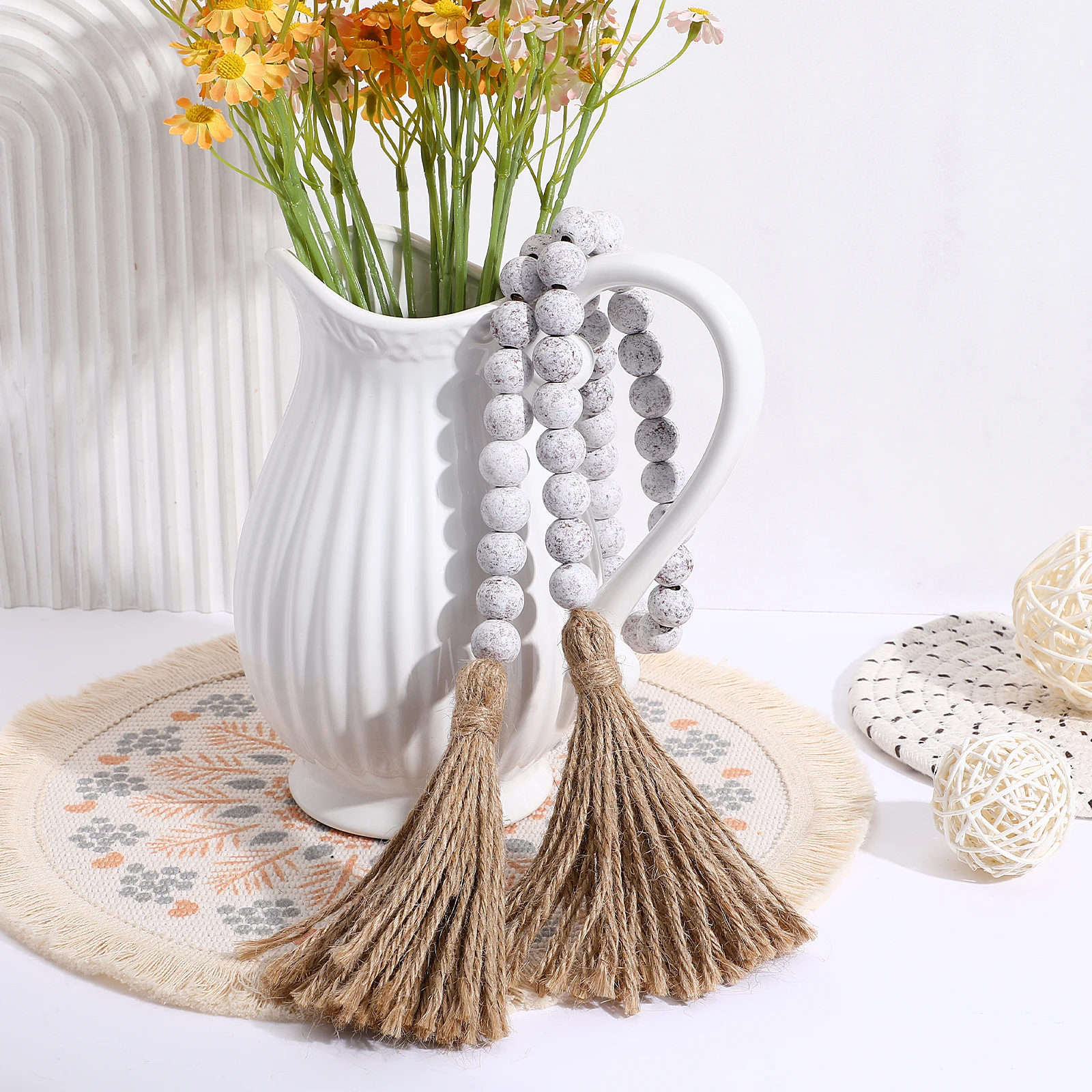 

Tassel Wooden Garland Decorative String Wall Hanging Christmas Vintage Hanging Bead Decors Muslim Prayer Beads Tassels