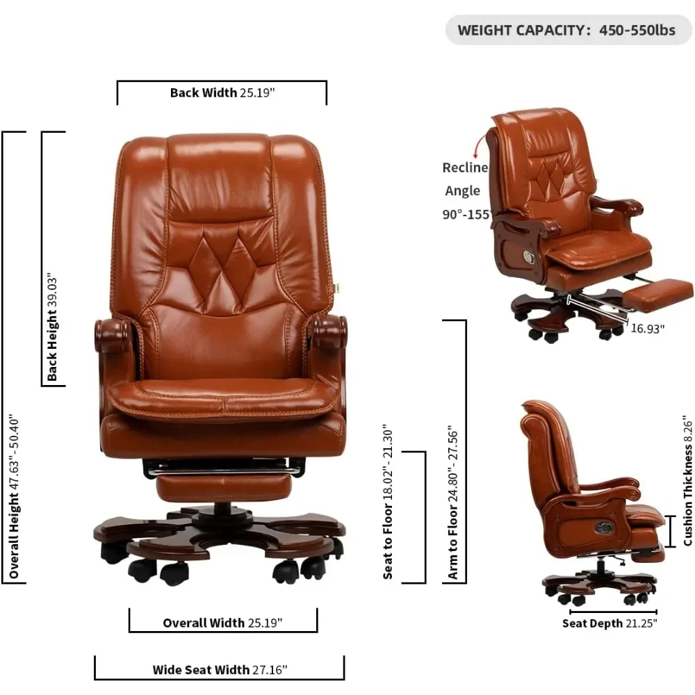 Massage Office Chair 2.0 with Footrest Ergonomic Fully Reclining Office CGenuine Leather Chair Adjustable Tilt Angle  Cadeira