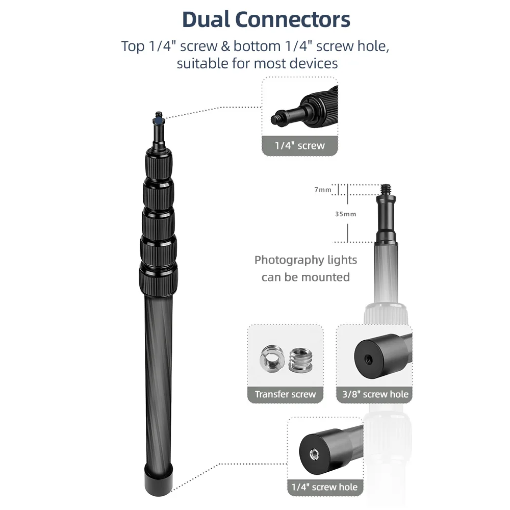 Handheld Microphone Boom Arm Extendable Mic Arm Carbon Fiber Boom Pole for Microphone with 1/4Inch Screw & Thread with Foam Grip