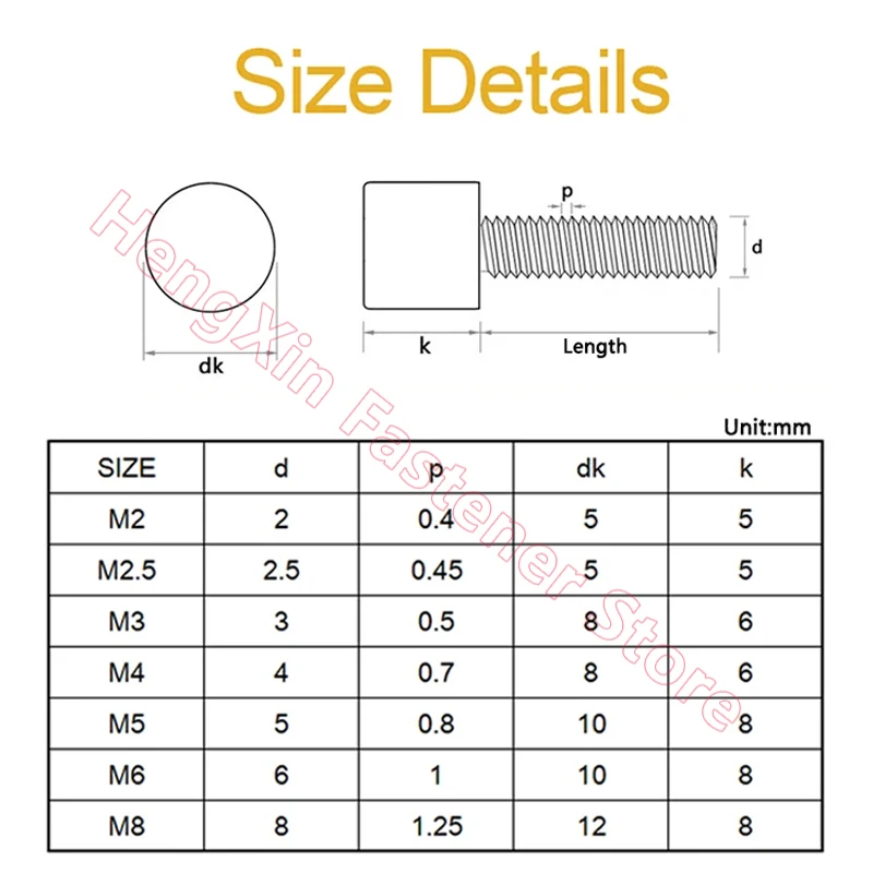 M2 M2.5 M3 M4 M5 M6 M8 Flat Round Cylindral Head Knurled Thumb Screws Bolts 304 Stainless Steel Thumb Screws Length 4-40mm