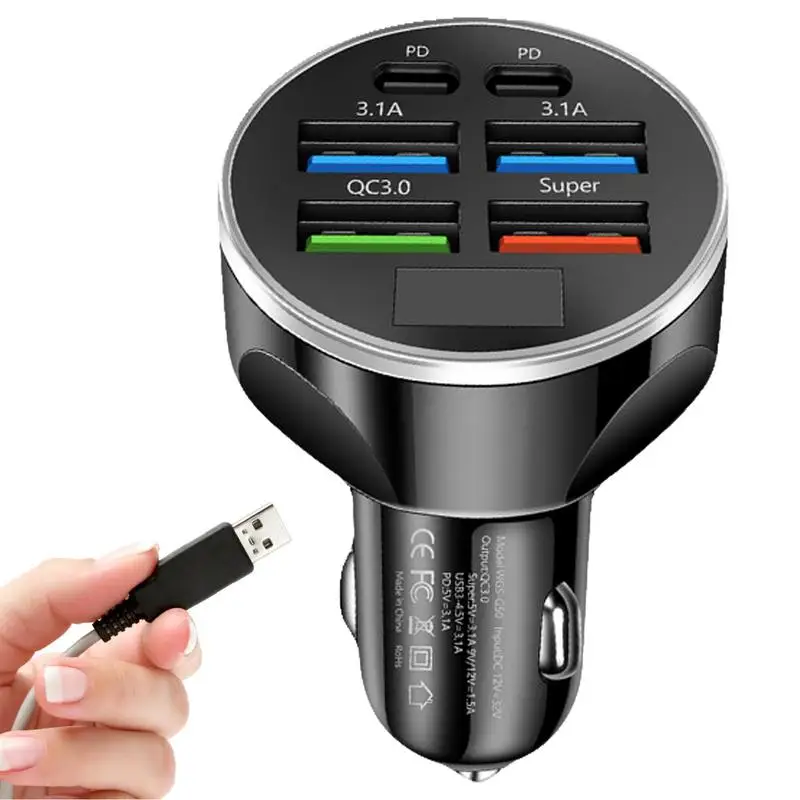 PD Type C Mini Adapter In Car Fast Charging 6 Ports 200W Car Charger USB C Car Phone Charger For Xiaomi Samsung Huawei IPhone 15