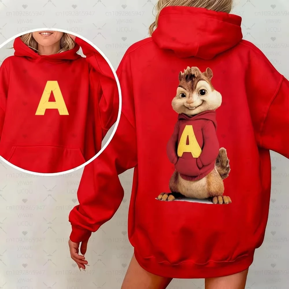 Soft Comfortable Alvin and the Chipmunks Cartoon Hoodie Ladies Front Back Print Sweatshirt Casual Fashion Hoodies sweatshirt