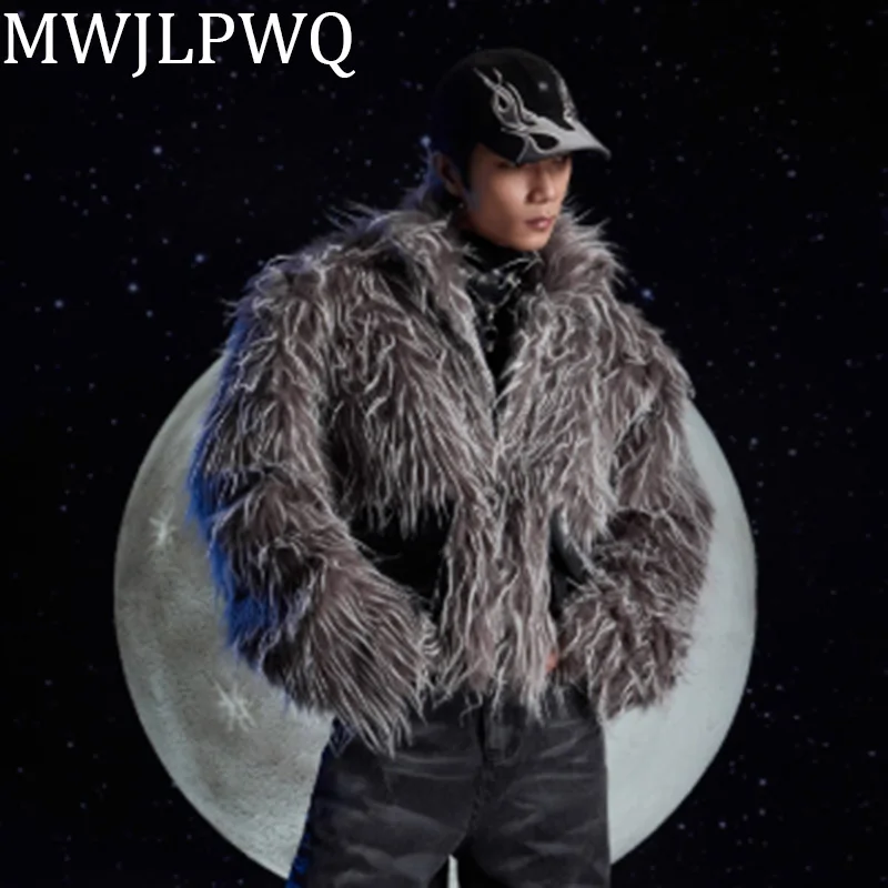

MWJLPWQ Male Trend Fur Jacket Spliced Pocket Niche Design High Street Hamdsome Short Loose Tops 2025 Autumn New Winter 010460