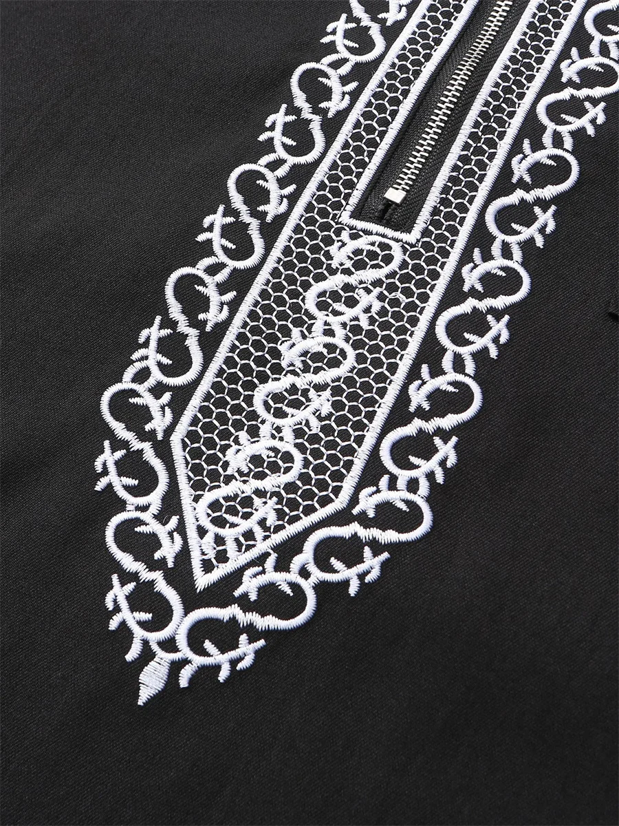 Musulmano Thobe da uomo con cappuccio ricamato Ramadan Robe caftano per uomo Arabia Saudita islamico manica lunga Abaya maschile abito casual ampio