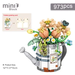 Mini Watering Can Potted Building Blocks Flowers DIY Plant Bouquet Assembly Toys Suitable for Home Decoration Holiday Gifts