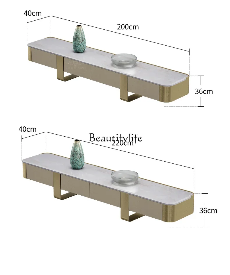 03.Natural marble TV cabinet light luxury large apartment living room designer TV cabinet