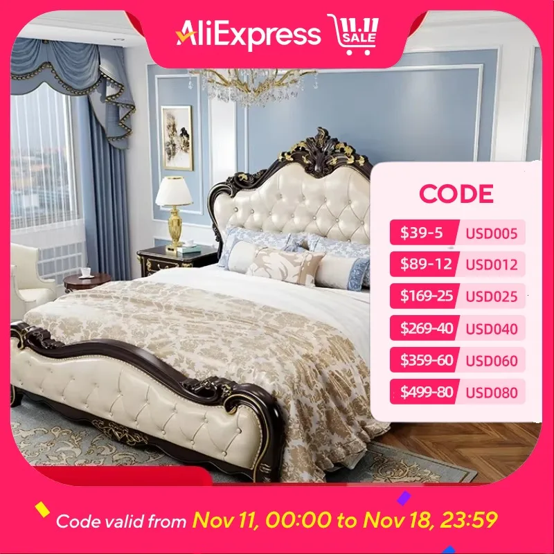 

Royal European Bed Frame Modern Whitr Wood Luxury Headboard Double Bed Frame Girl Sleeping Letti Matrimoniali Bedroom Furniture