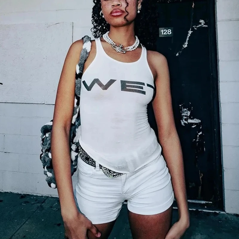 2025 Summer Y2k Women's Sleeveless Tank Top, Street Hip Hop U-neck Rock Sports Tank Top, Tight corset Girls' Short Top Casual