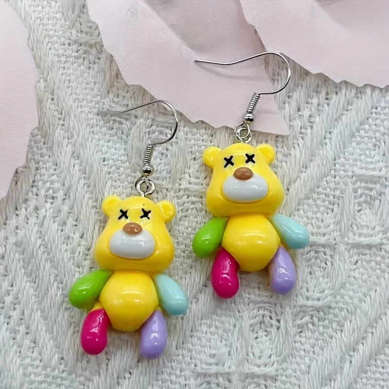 10pcs Cute Cartoon Animal Series Resin Enamel Charm Bear shaped Earrings, Your Best Choice
