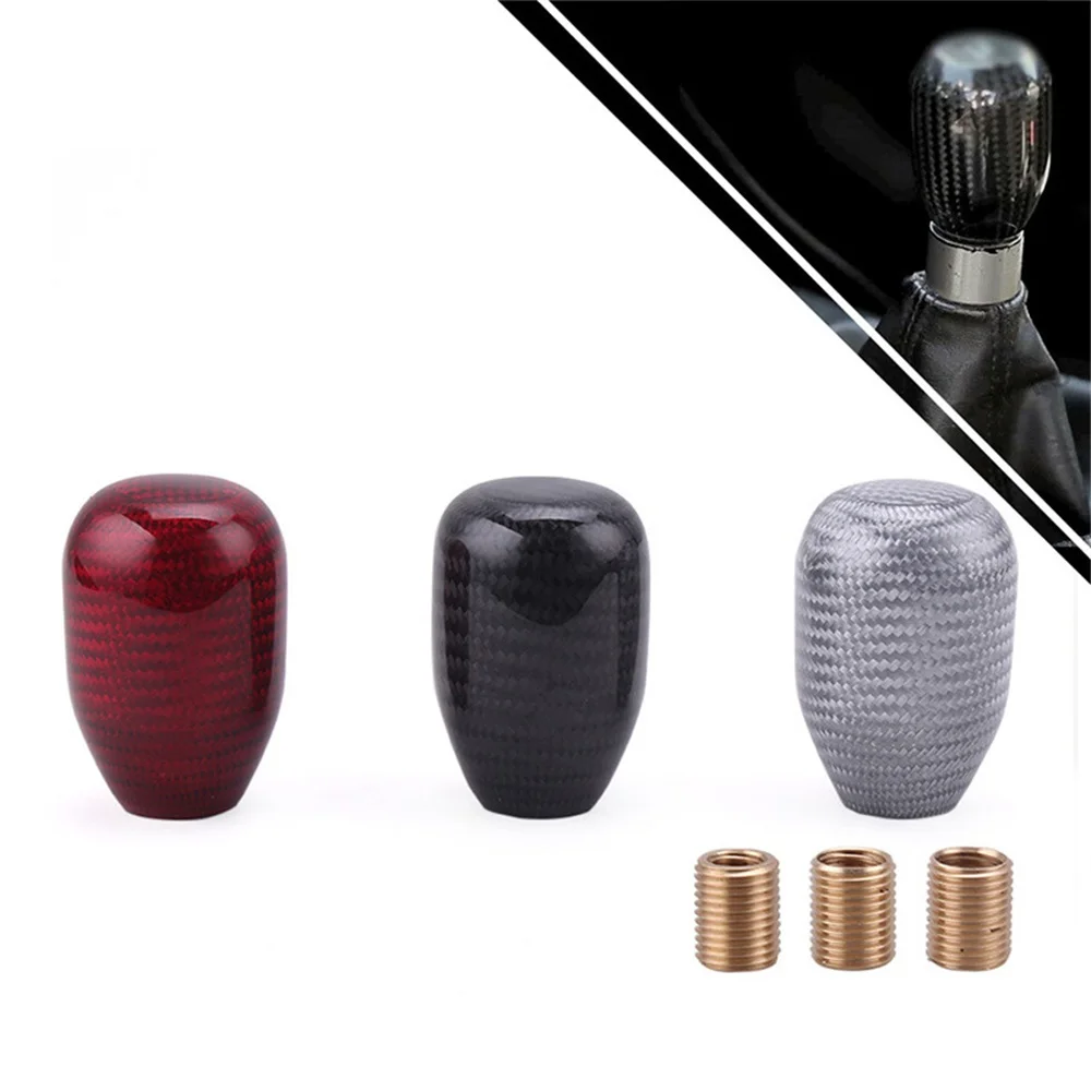 Car Carbon Fiber Gear Shift Knob Stick MT AT Gearstick Shifter Lever Cylindrical Round Shape Manual Knobs Fit For Honda Toyota