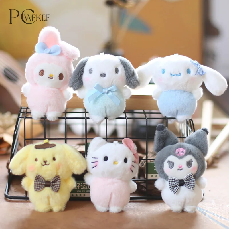 Sanrio Cute Plush Keychain Soft Stuffed Doll Bag Pendant Hello Kitty Cinnamoroll Kuromi Melody Pochacco Purin Kawaii Keyring