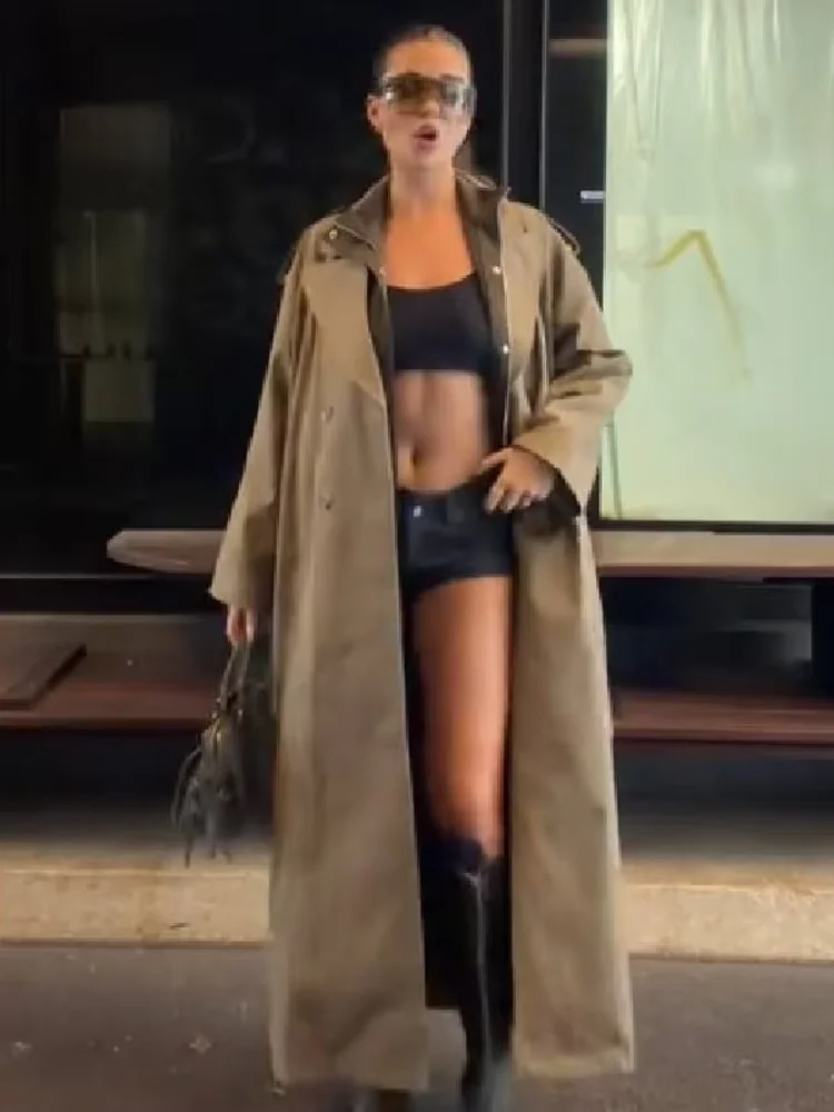 أنيقة الخريف المتضخم معطف طويل فضفاض التلبيب يندبروف الدانتيل يصل واحدة الصدر الصلبة سترة المرأة معطف التنقل عادية #5