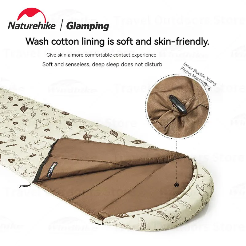 Naturehike Spring Autumn Cotton Sleeping Bag 1-2P Spliceable Envelope Cotton Sleeping Bag 12℃~1℃ Detachable Pillow MT Series