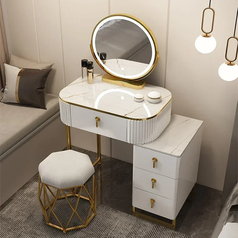 Cabinet Women Dressing Table Mirror Led Lights Nordic Modern Makeup Table Multifunctional Classic Coiffeuse Furniture