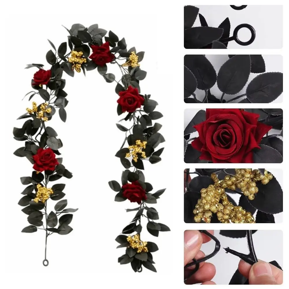 

Realistic Halloween Rose Leaf Vines Plastic Reusable Artificial Rose Vines Simulated Rose Real Touch