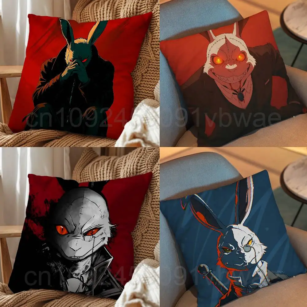 Funda de cojín de Halloween con diseño de conejo blanco y diablo, resistente a los ácaros, con cremallera invisible, de felpa corta y suave, para cojines de sofá.