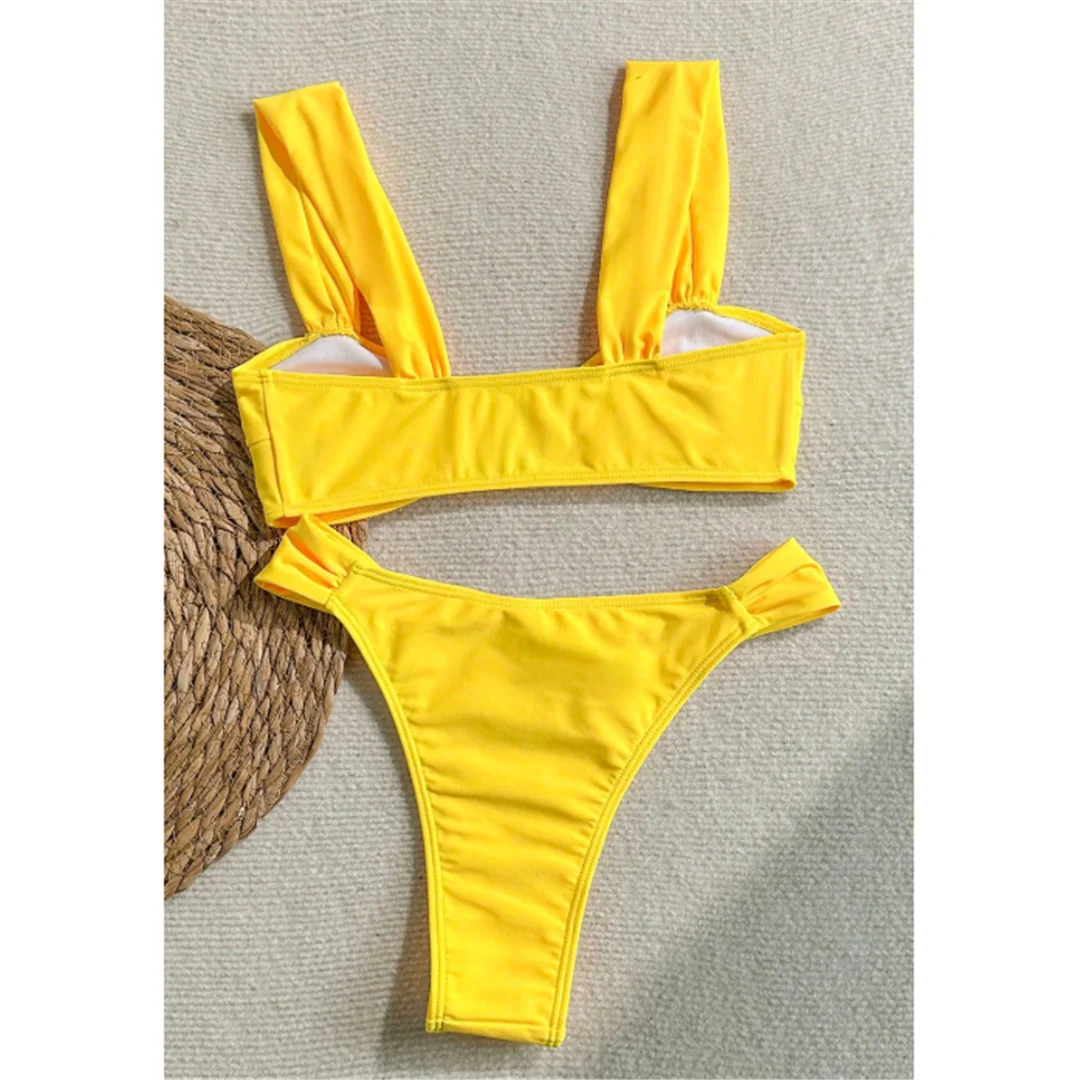S - XL, Bikini mit hohem Beinausschnitt und Metallringen, Damen-Badeanzug, zweiteiliges Bikini-Set, Damen-Badebekleidung, gepolsterter Badeanzug, Badeanzug, Modell V6722. – Detail 7