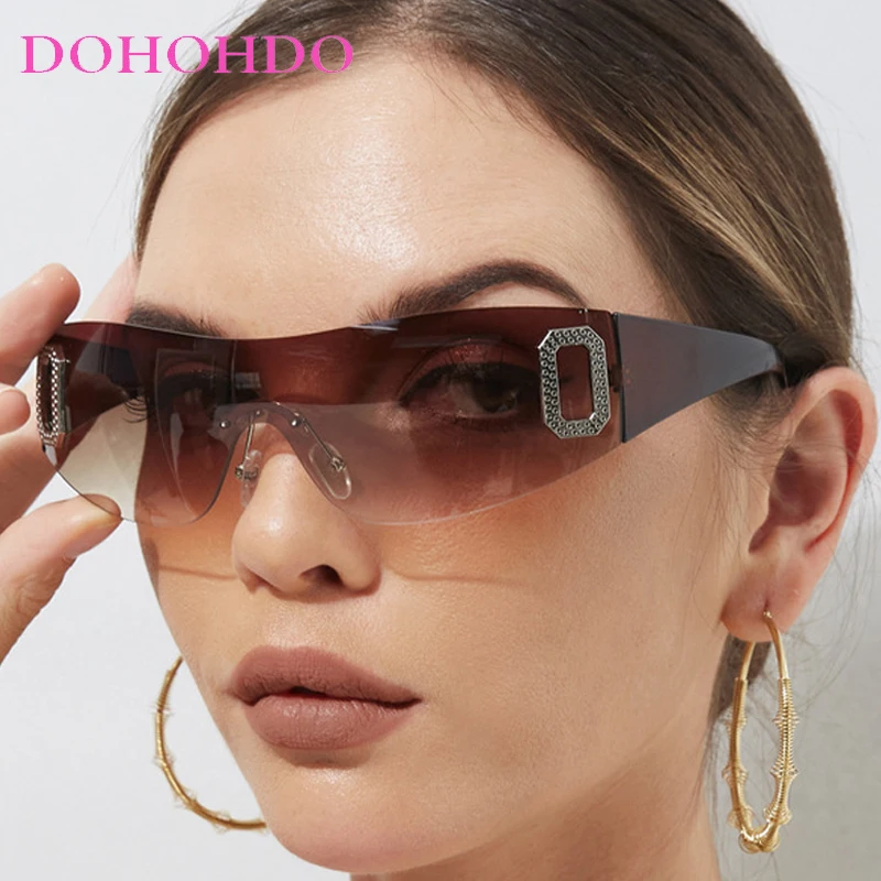 

Y2K Rimless Sunglasses For Women Men Brand Designer One Piece Trending Luxury Sun Glasses Steampunk Shades UV400 Gafas De Sol