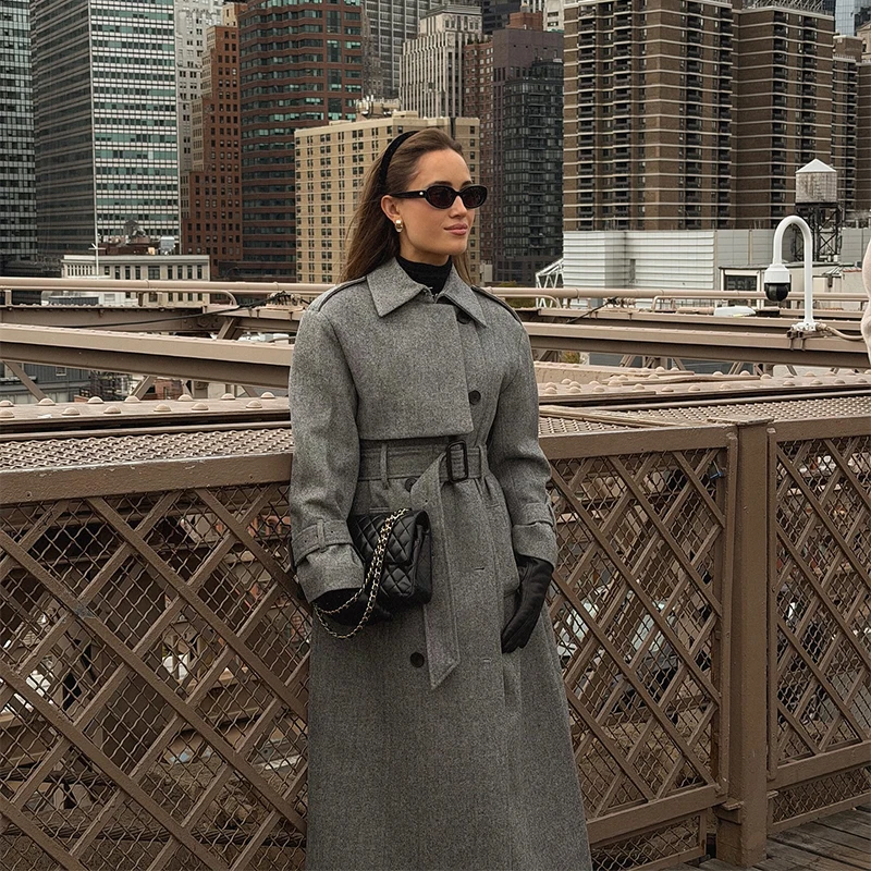 

2025 Lapel Cinched Waist Overcoat Female Autumn Winter Elegant Warm Long Coat Trendy Luxury Versatile Thick Botton Streetwear