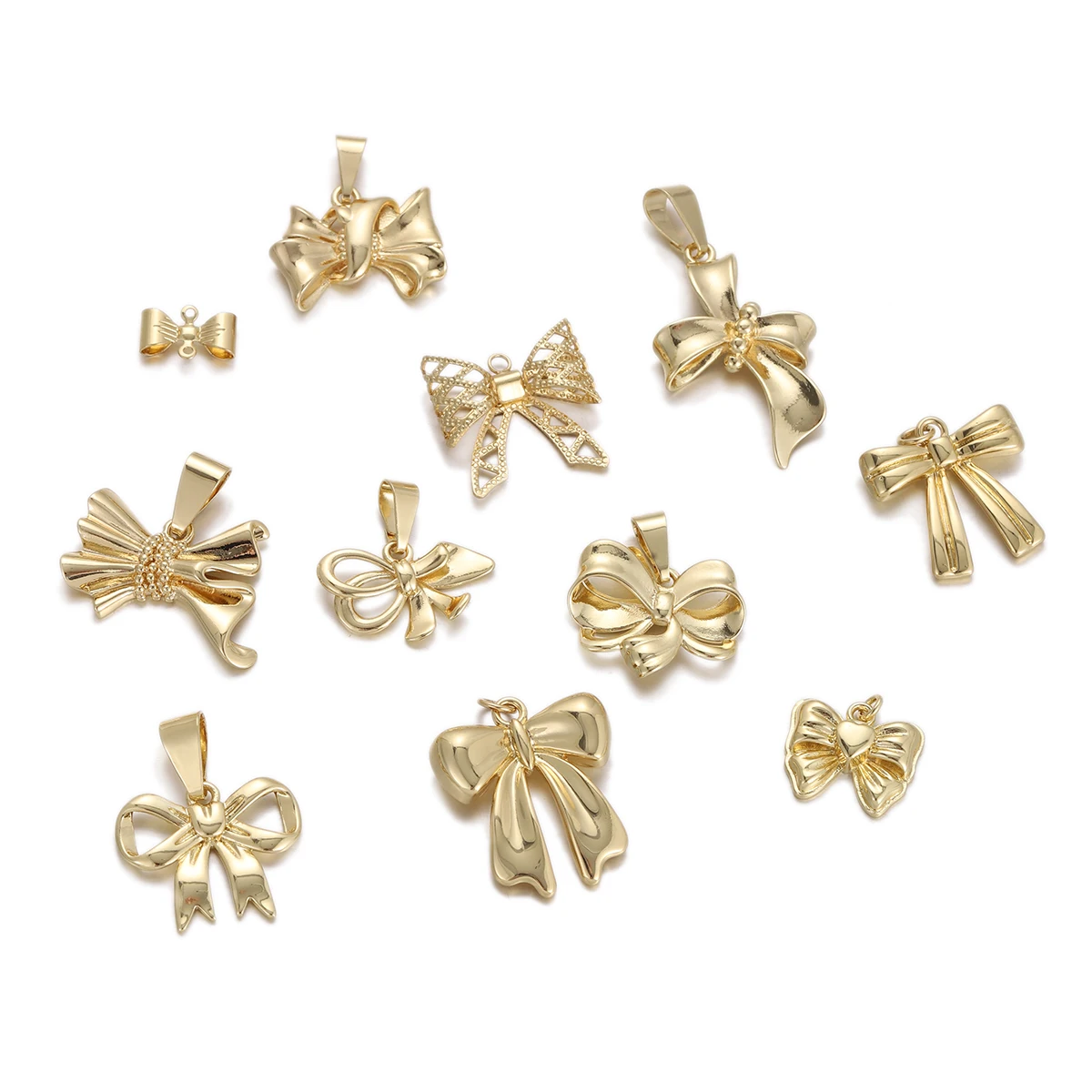 2pcs Copper Metal Bow Knot Charms Waterproof Gold Plated Bow Pendants for DIY Earrings Bracelets Necklace Jewelry Making