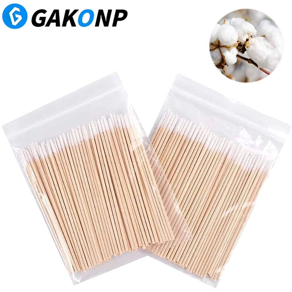 

100/300/500pcs Disposable Wood Handle Small Pointed Tip Cotton Swab Eyebrow Eyelash Tattoo Thread Beauty Makeup Remove Ear Care