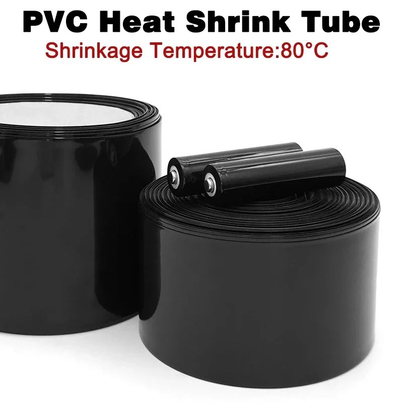 18650 Lithium Battery Heat Shrink Tube Width 30mm ~ 500mm Li-ion Wrap Cover Skin PVC Shrinkable Film Black Insulation Sheath