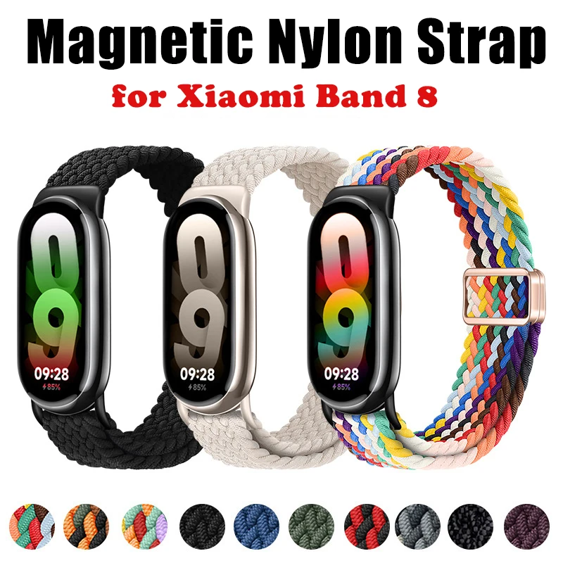 Magnetic Braided Strap for Xiaomi Mi Band 8 Nylon Solo Loop Adjustable Watchbands Replacement correa bracelet for Miband 8 NFC