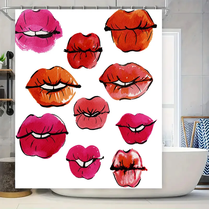 

Яркая водонепроницаемая занавеска для душа с красочным рисунком губ для декора ванной комнаты Модные аксессуары для ванной розового, красного, оранжевого, белого цвета