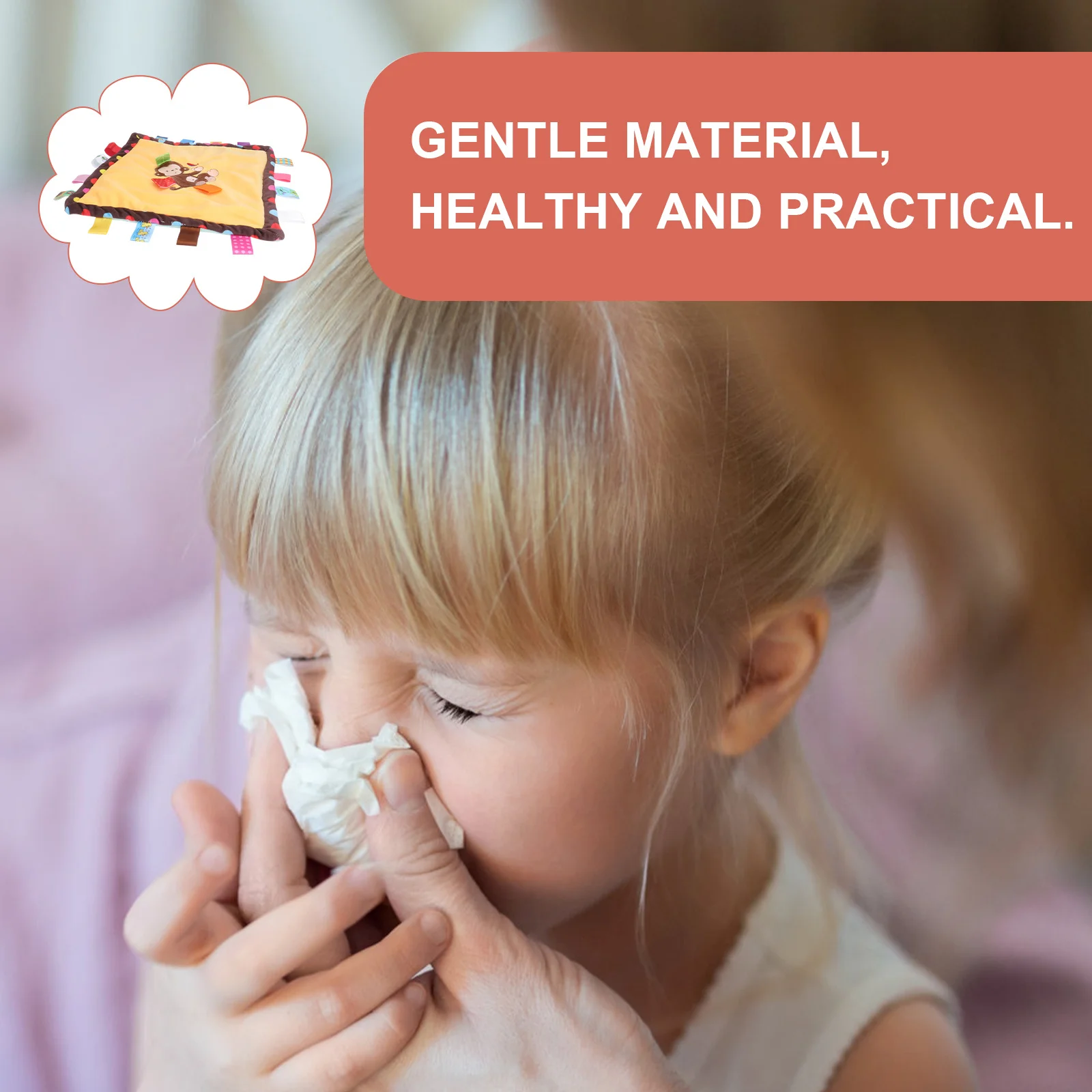 Panno per dentizione scimmia Cotone premium morbido da masticare per bambini Coperta comfort Massaggiagengive per neonati Tag lenitivi Bagno sicuro Lavabile