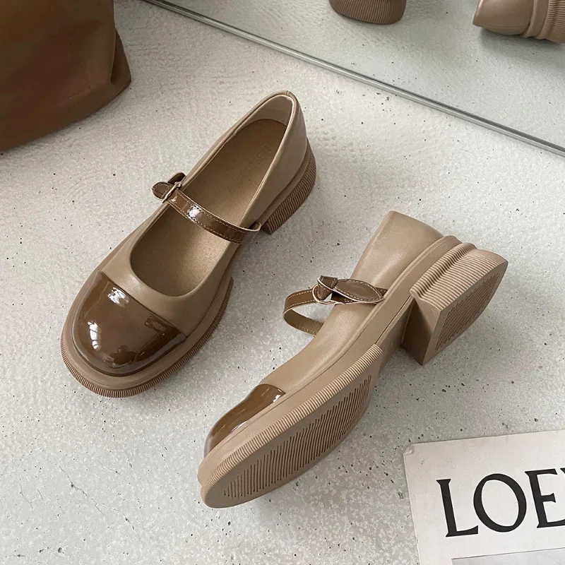 Shoes for Women Retro British Style Small Leather New Spring 2023Student Platform Black Thick Heel Single Shoes Chaussure Femme