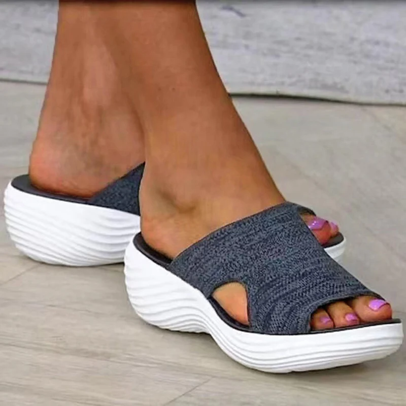 Women Shoes Sandals Summer Open Toe Sandals Ladies Slip On Women\'s Shoes Wedge Walking Shoes Retro Female Slipper Footwear