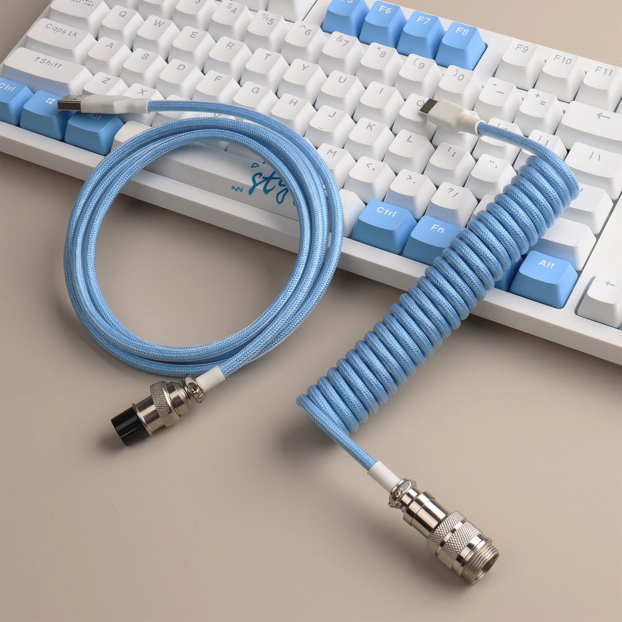

【LANO】NEW Type C Mechanical Keyboard Coiled Cable USB Keyboard Wire Mechanical Keyboard Desktop Computer GX16 Aviation Connecto