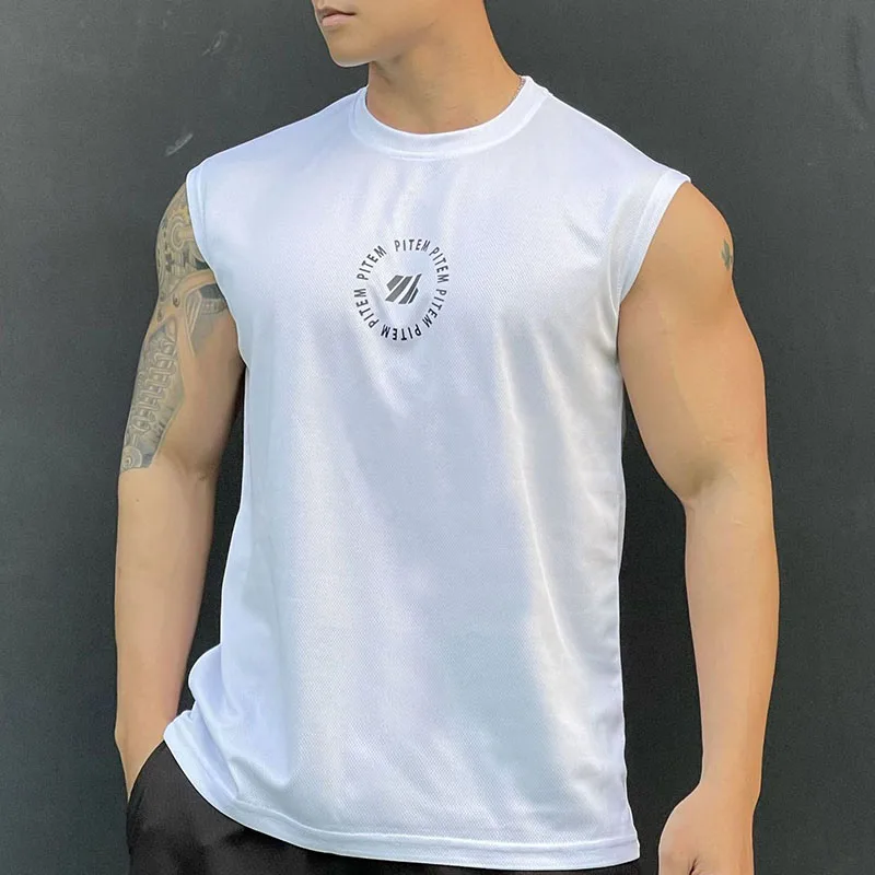 2024 New summertime Men\'s vest casual sports T-shirt Fitness training Tank top Gym t-shirt man quick-dry Men\'s clothing Top