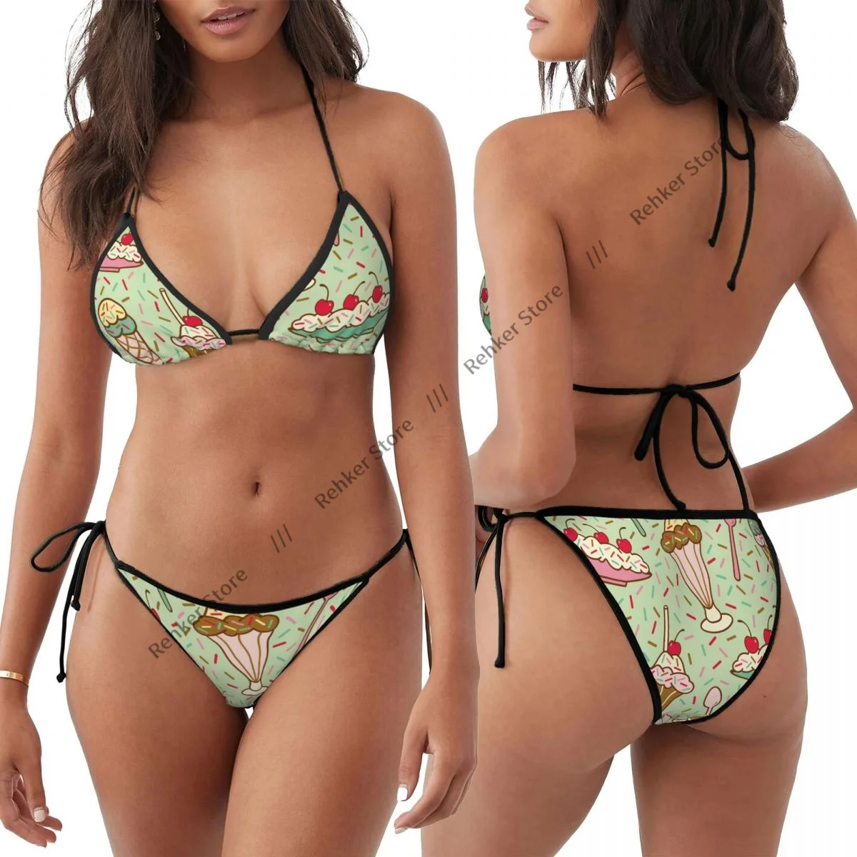 

Woman Swimsuit Sexy Bikini Set Swimwear Ice Cream Desserts With Mint Background Two Piece Bathing Suit